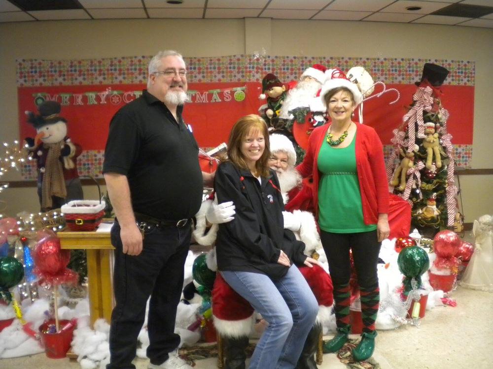 ER Pat Monks, First Lady Jenn Monks, Santa Clause, with with Elf, Luanne Cummings.