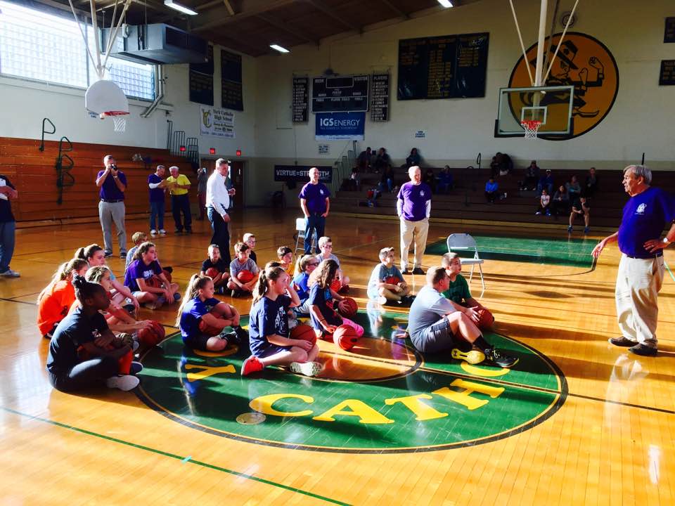 2017 Hoop Shoot participants getting instructions from Phil Shepp