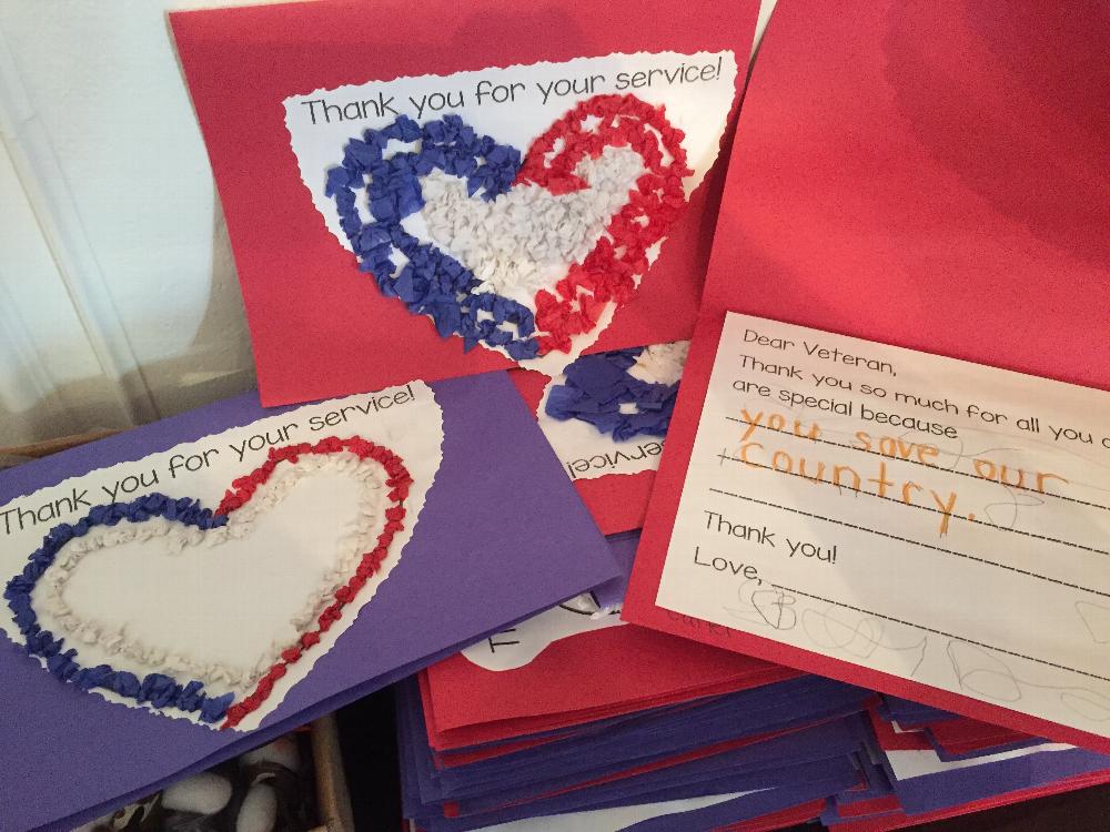 Cards made by a local kindergarten class.  One was given to each Veteran.