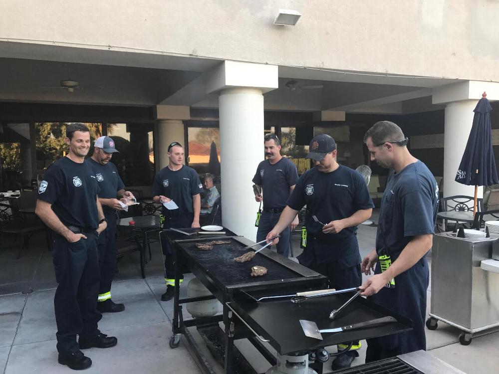 Phoenix Fire Station 27 enjoying some time around the grill as your Lodge treated them to a steak dinner to show our appreciation.