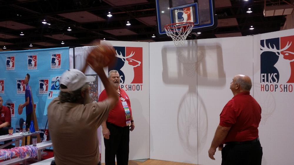 Hoop Shoot booth at Convention Center- ER Jim from Salida Lodge 808 shooter