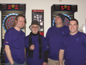 The 2006 Elks Dart Team. From left to right - Eric (Dinger), Steve (The Professor), Keith (Dutchess) and Pat (Heffernan). They ranked dead center as their first year on Fun Time Darts!