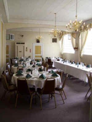 A great shot of the white dining room in the main Lodge building.