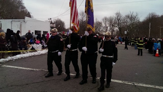 Boonton's Award Winning Honor Guard keeping it in step (and FREEZING) at the Fireman's Parade