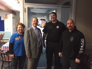 Donna Medeiros, PER with member & State Rep. Will Crocker, Barnstable Police K-9 officers Kevin Fullam and Jeff Jackson 