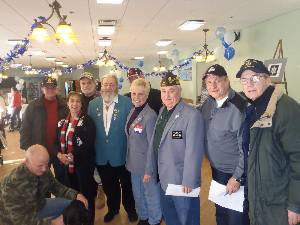 Susan Pisano Director of The Therapy Unit at The Northport Veterans Hospital thank members of The Long Beach VFW, PDD Peter Bizozo Smithtown Lodge, Jack Stein PER and Lynne Stein PSVP from The Huntington Lodge for their participation in The Winter Festival at the VA. 