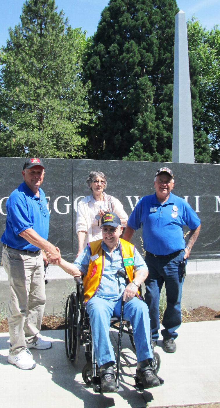 Sweet Home members at the dedication of the new WWII Memorial in Salem Oregon. Pictured ER Jim Heimbuck, Juanita & WWII Veteran Hal Hennick, and member Bob Weidner.