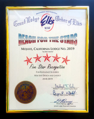 Mojave Elks Lodge Website Wins 5 Star Recognition from Grand Lodge