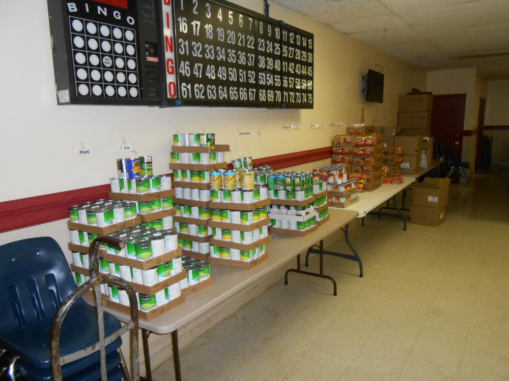 Canned goods and other food items ready for packing
