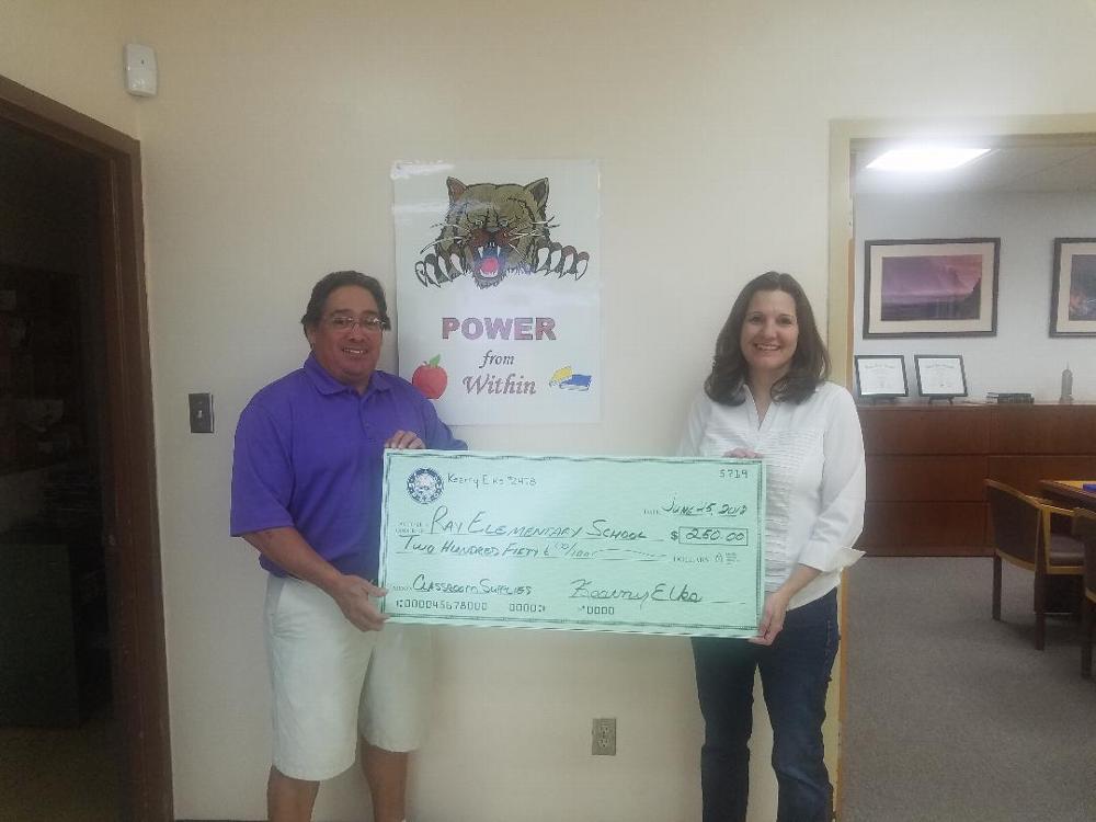 Kearny Elks donate $250 for classroom supplies to Ray Schools