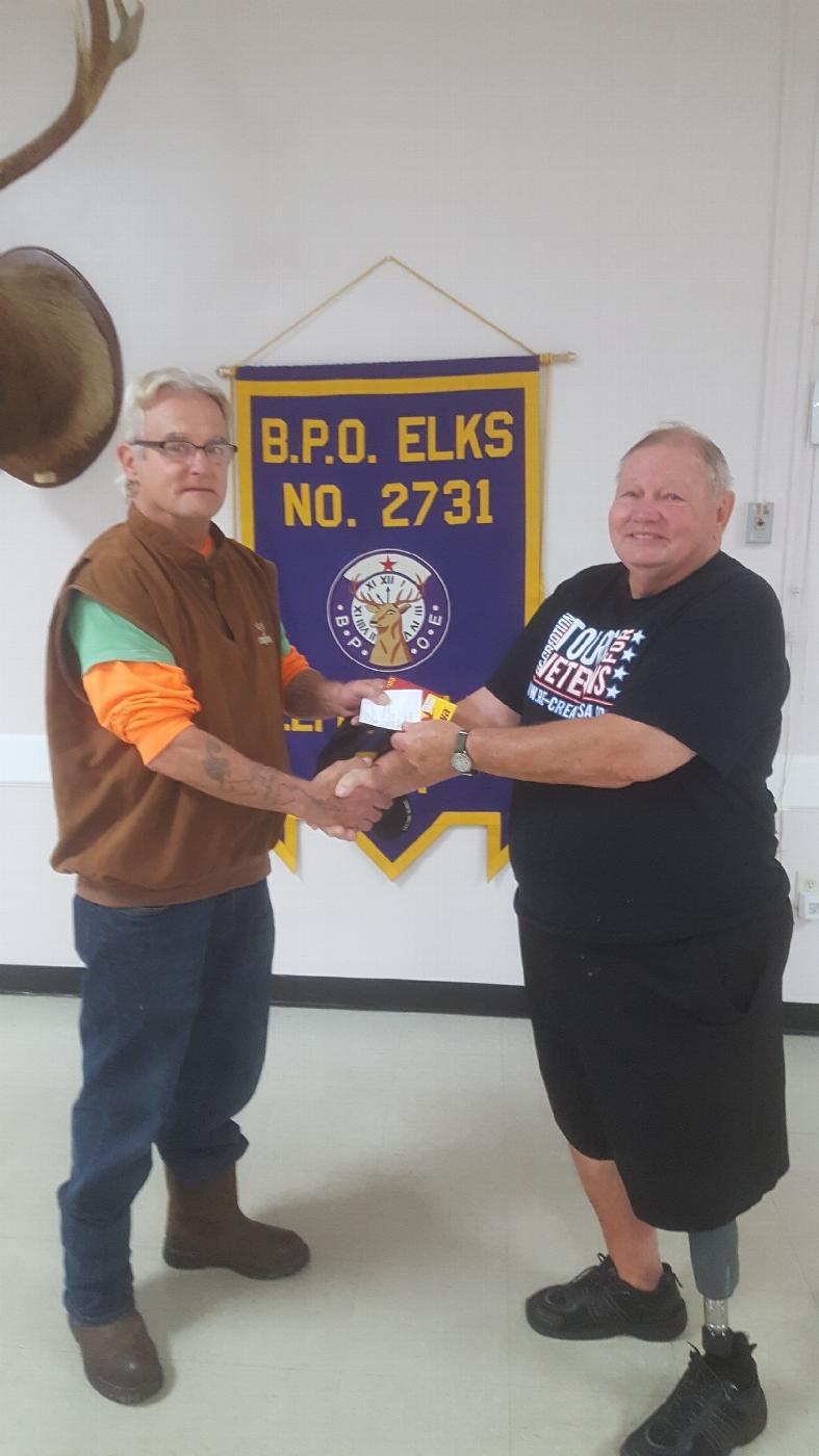 This picture attached shows Ken Fabiani, Exalted Ruler presenting the gift card to our veteran in the amount of $100.00 on March 19th. Out of respect to one of our veteran’s privacy, his name has been omitted from this article. He arrived at our Zephyrhills Lodge, #2731 in dire need of financial assistance to return to his home base VA Hospital (Bay Pines, St. Petersburg).