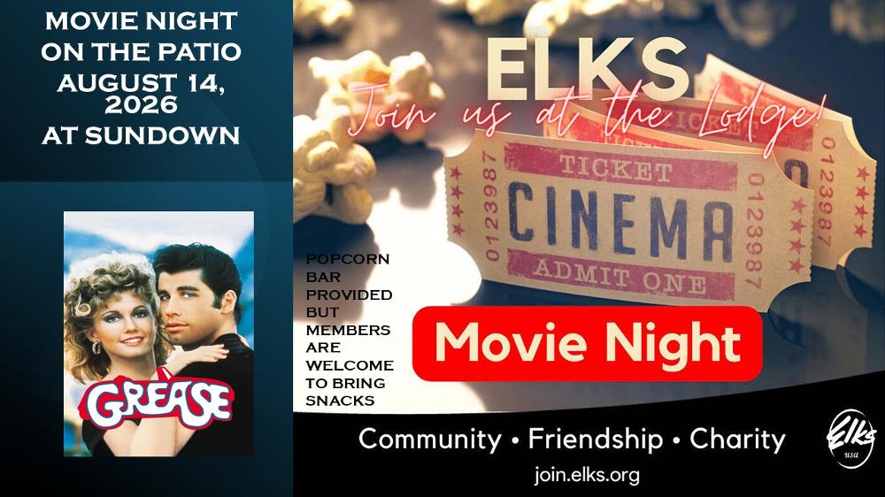 OUTDOOR MOVIE NIGHT "GREASE" MOVIE STARTS AT SUNSET