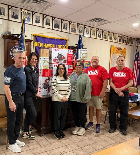 2026 Spotlight Grant Donation  to BH Care: Photo L TO R : Lodge Members Vincent Costanzo, Carla Stitz, Antoinetta Carmody Leading Knight , Paula Mortali BH Care Co-ordinator, Lodge Members Vincent Landisio and William Amato. 
