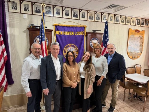 On April 11, 2026 New Haven Lodge #25 held their 3rd annual Comedy Show which raised $21,900 for Hole in the Wall Gang Camp.
L to R
Lodge Member/ event organizer Joe Garibaldi, Lodge Member/ event organizer Vin Costanzo,  Lodge Member/ event organizer Antoinetta Carmody Leading Knight, Courtney Martino, Associate Director of Special Events Hole in the Wall Gang Camp, ,Lodge Member/ event organizer  Donna Moreggi, Lodge Member/ event organizer  Dom Moreggi, Trustee
