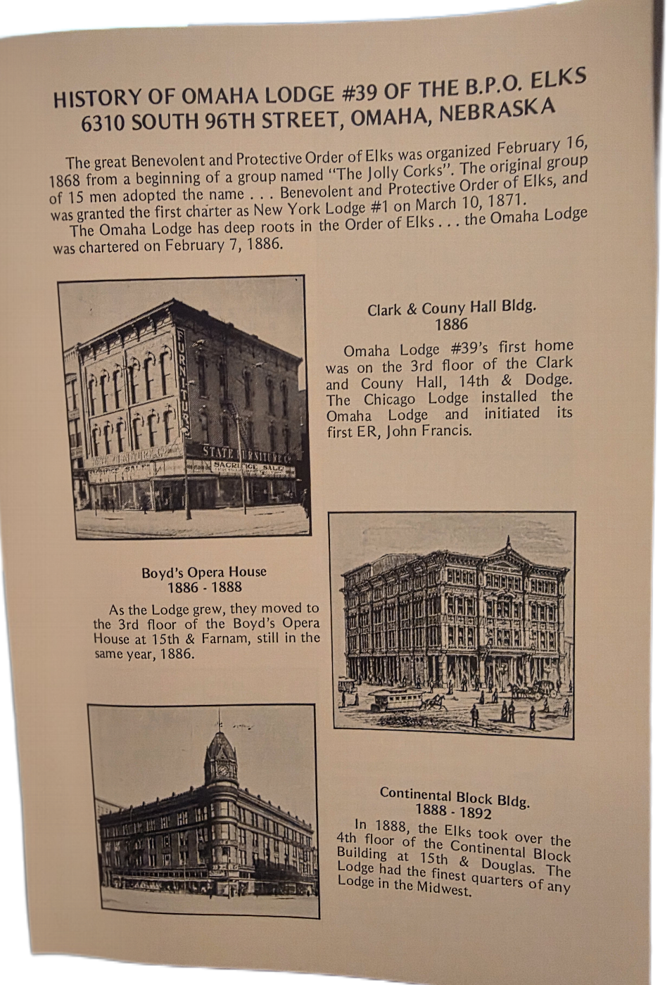 History of Omaha Elks Buildings from 1886-1892