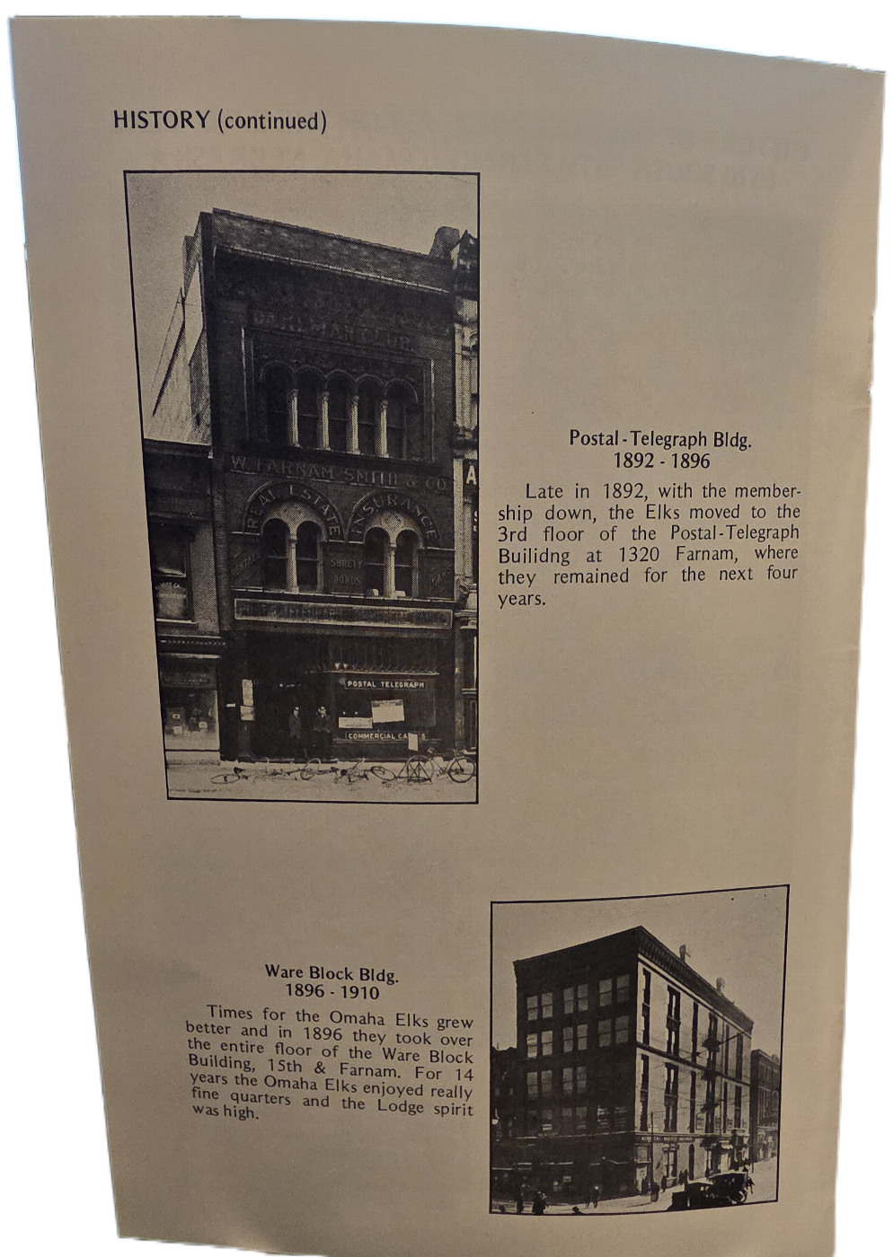 History of Omaha Elks Buildings from 1892-1910