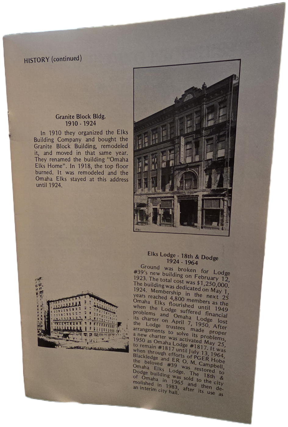 History of Omaha Elks Buildings from 1910 - 1964