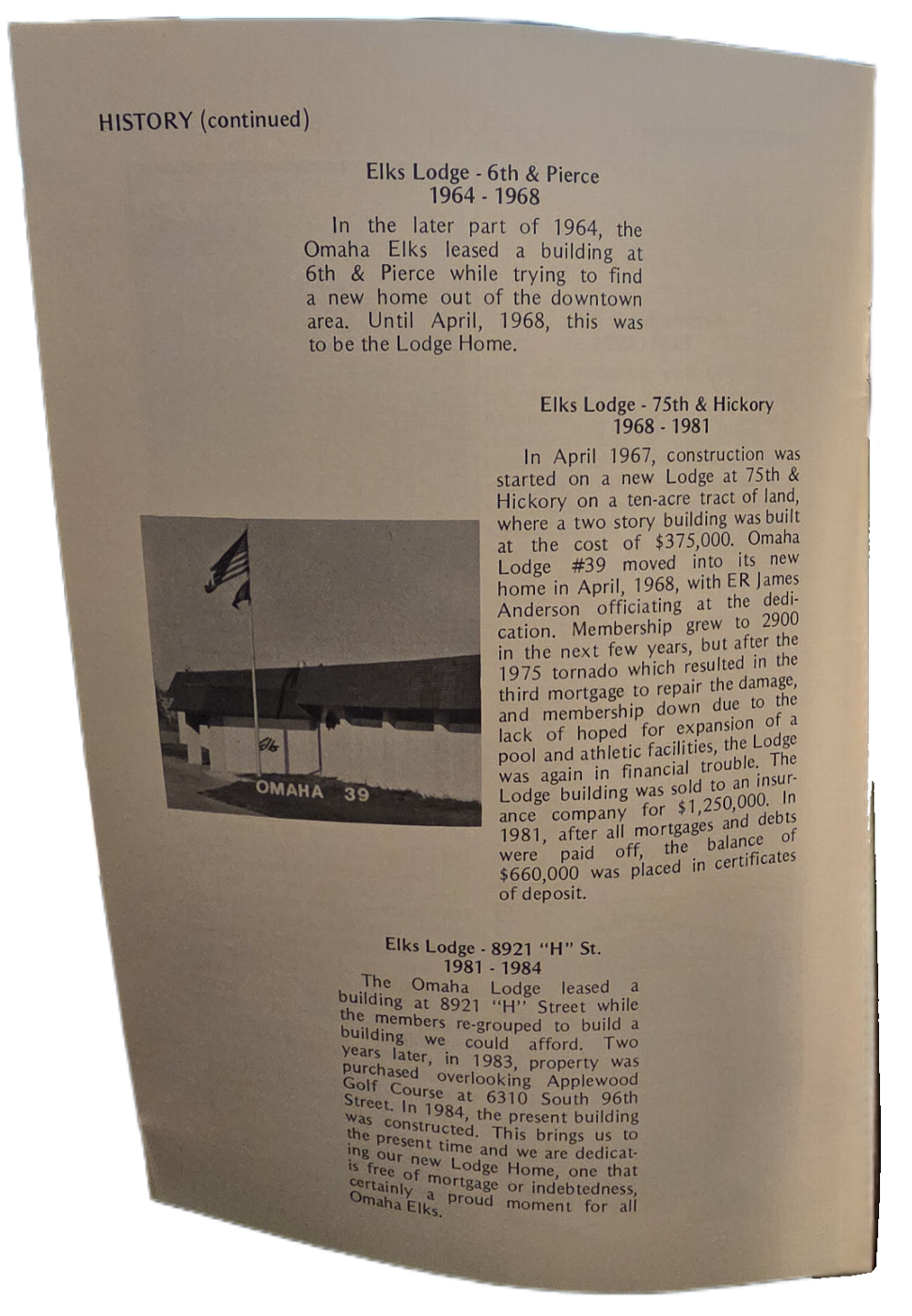 History of Omaha Elks Buildings from 1964 - 1984