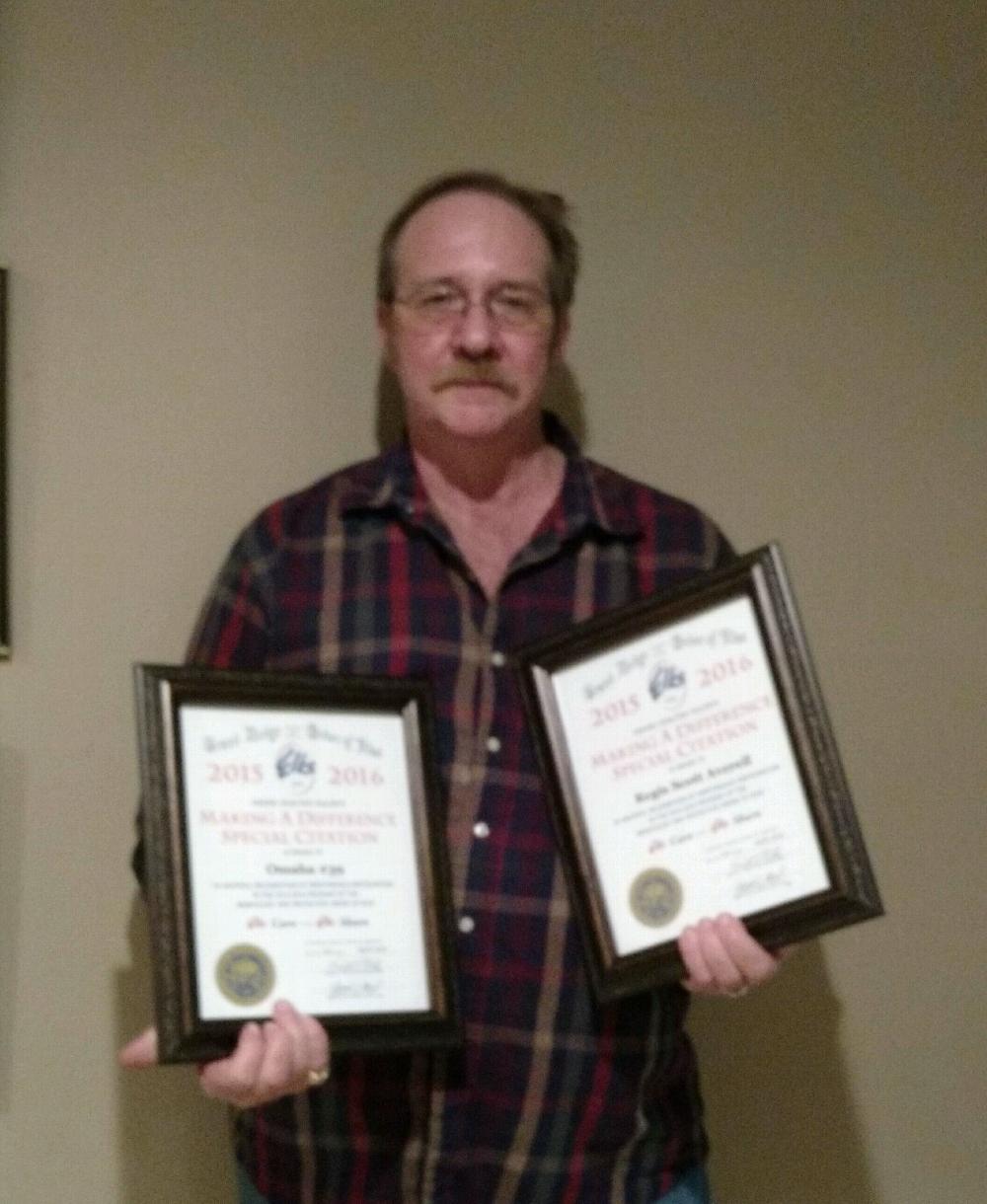 Scott Averell Making a difference special Citation Award one for him and one for the Elks Lodge