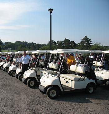 Carts Line up and get ready to go at the 2010 Elmira Elks Lodge #62 2nd annual James H. Voorhees Memorial Golf Tournament, to benefit Cerebral Palsy, the Major Project of the New York State Elks Association. 36 four man teams came out to support the event.  This years Donation to Major Projects was $4000.00.