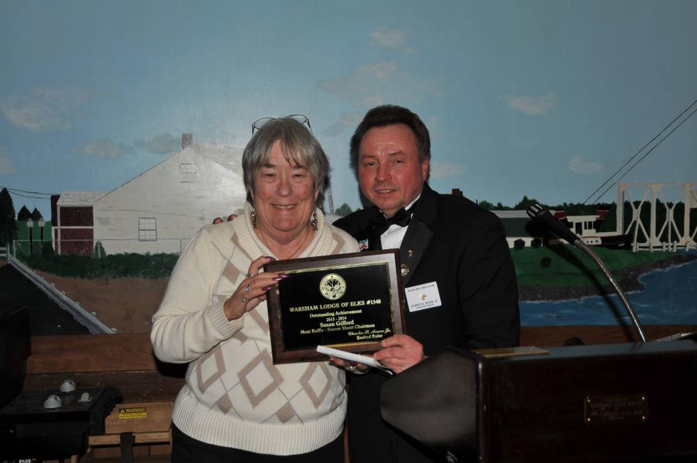 Susan Gifford Outstanding Acheivement for Meat Raffle and Soccer Shoot Chairman 2013-14 year