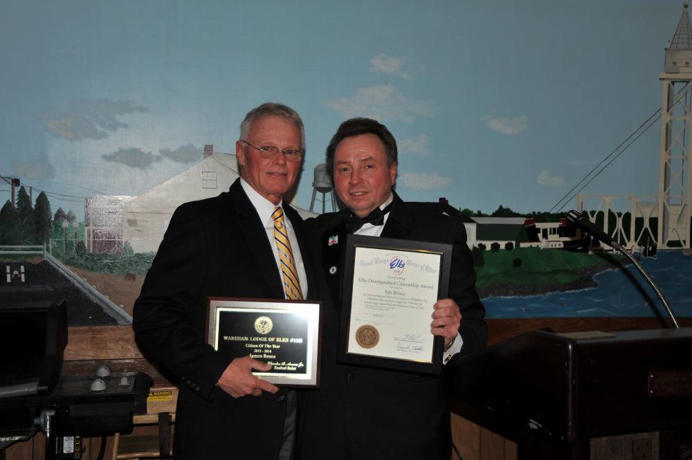 Jim Bruce Citizen of the Year 2013-14 with a Grand Lodge Certificate and a Plaque. 