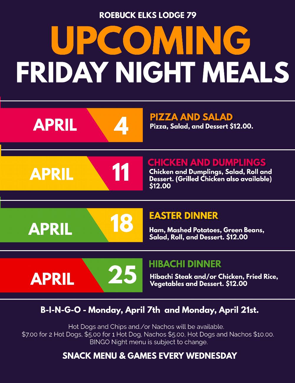 April Friday Night Meals