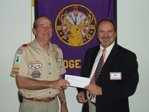 ER Tommy Harrell presents donation to Boy Scouts Leader Kirby Smith who is also a life Member of Middlesboro Elks 119