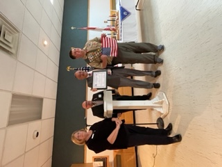 An Elks Eagle Scout award and flag was presented at the Court of Honor Eagle Scout Ceremony to Eagle Scout Nahan James Knepper.

Pictured, Mary Jane Stupi (Tiler), Jonathan Perry (Lecturing Knight), Stephen Pappas (Exalted Ruler)