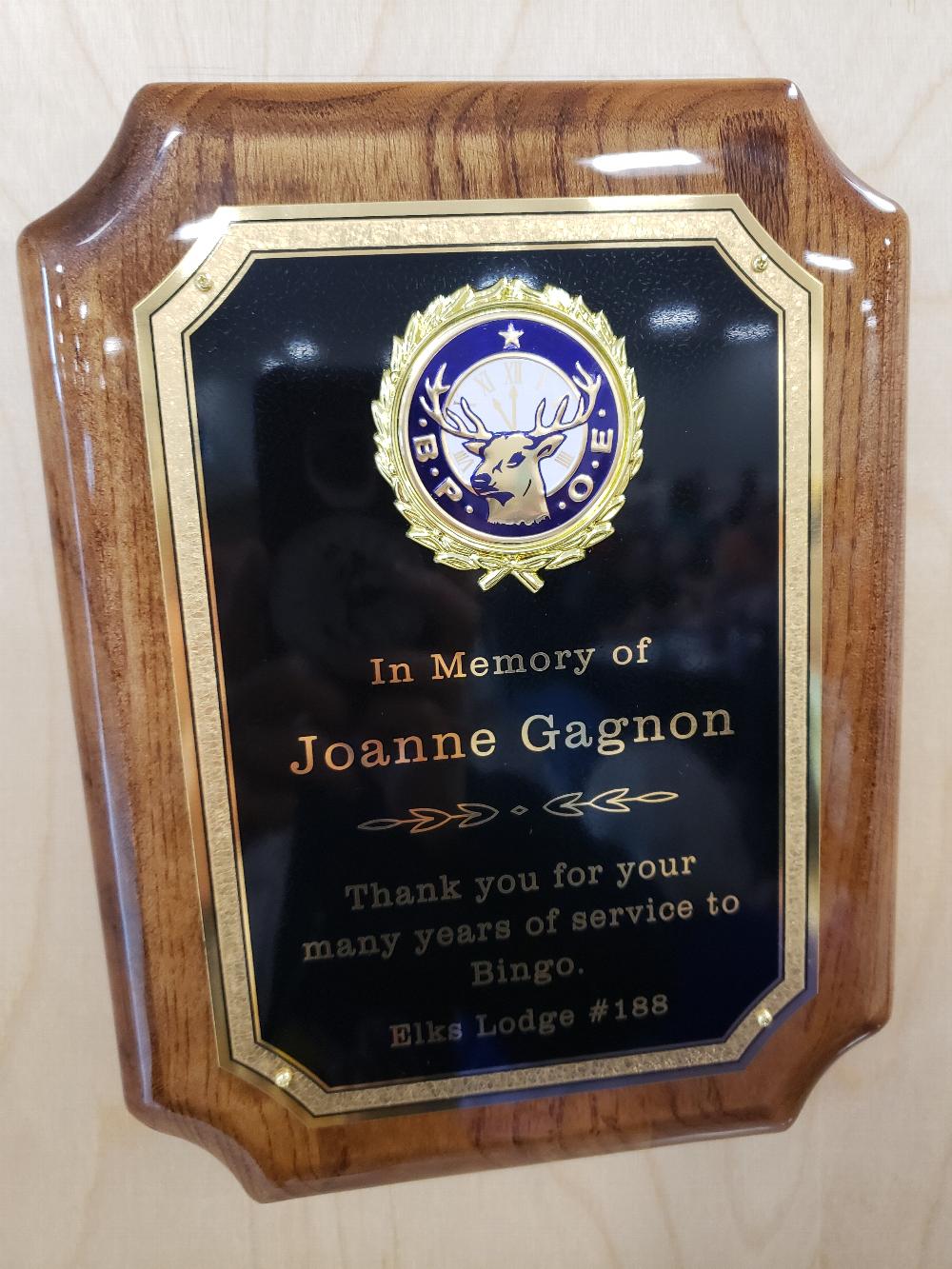 Plaque Presentation - November 5, 2019 - In Memory of Joanne Gagnon