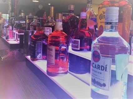 Our new multi colored liquor shelves.