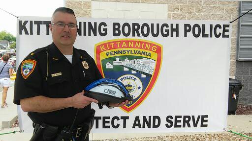 Helmets donated by Kittanning Police Department by Police Chief Bruce Mathews