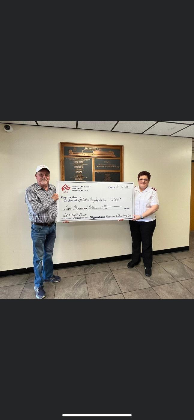 Elks Grant check presentation to the Salvation Army
