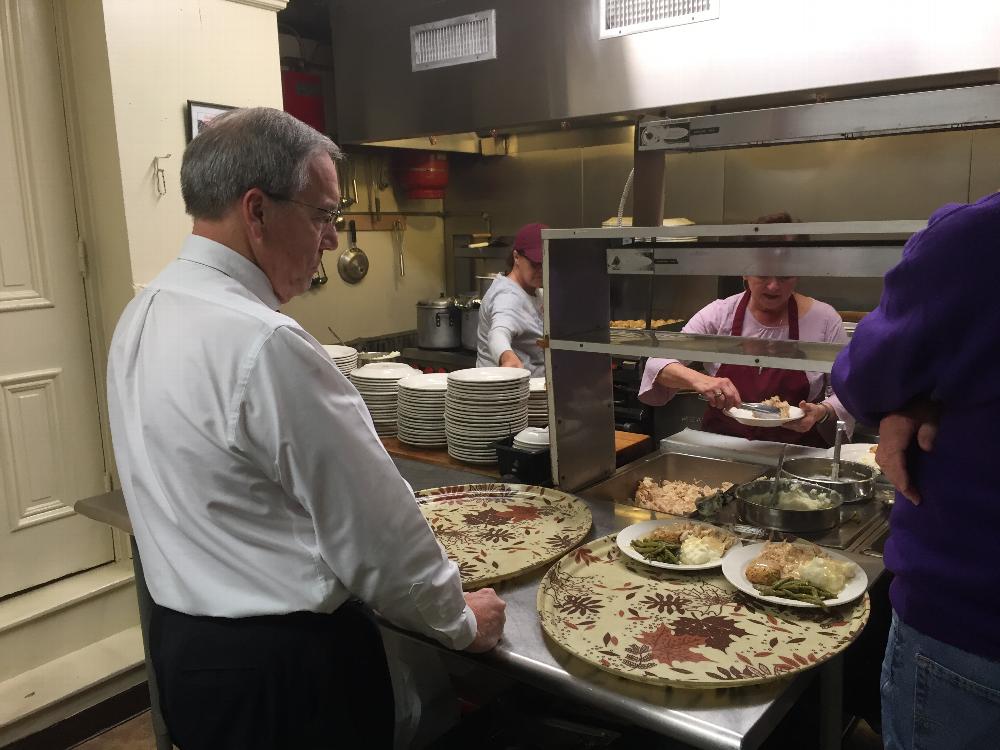 Officers and volunteers prepping the plates.