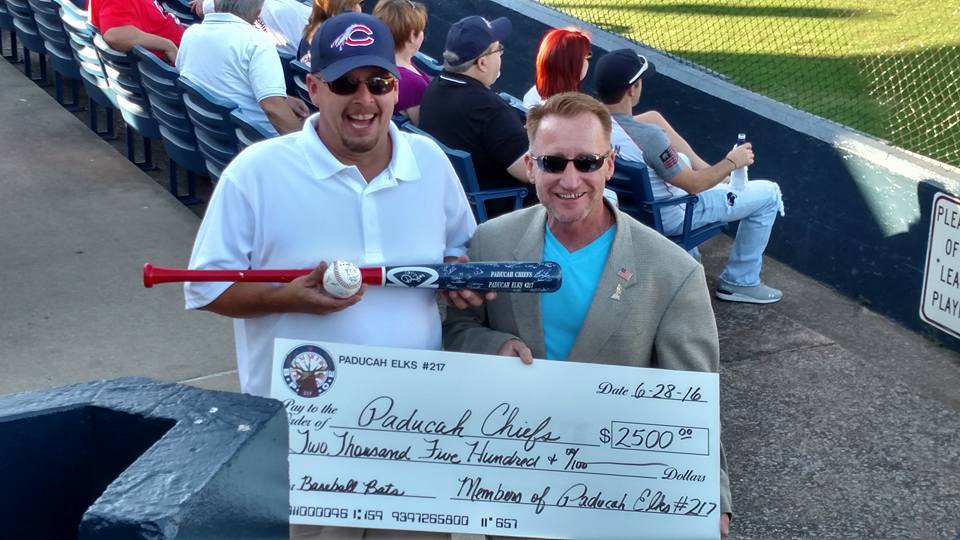 Donation to the Paducah Chiefs, with signed bat and ball. 2016