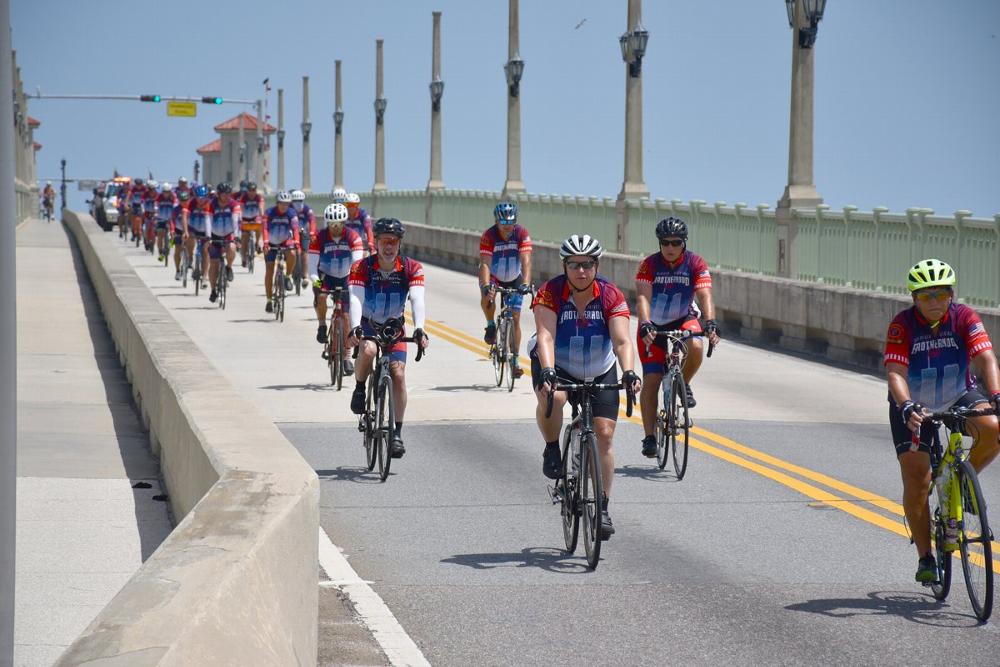 Brotherhood Riders coming over the Lion Bridge into St. Augustine