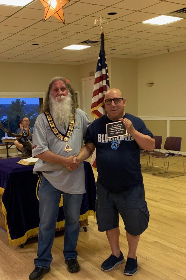On July 10th, Paul G. Morello was recognized for his donation of a stair lift to the Red Bank Elks #233.  Paul donated the stair lift in memory of his father Paul J. Morello.  Paul has been an Elk for approximately 5 years.  