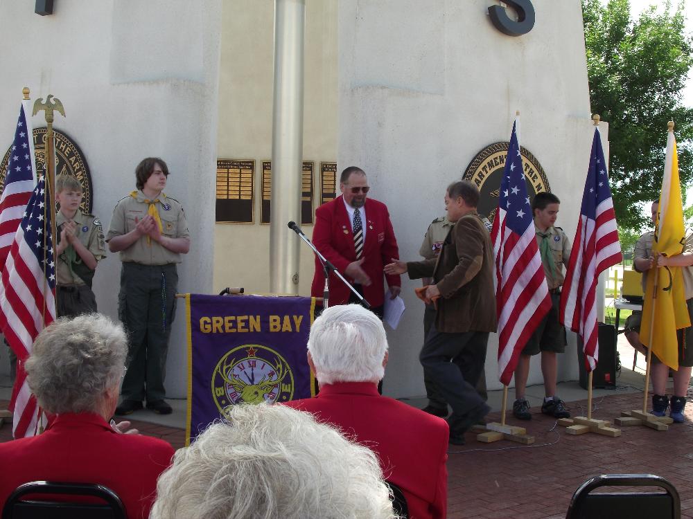 State Senator Robert Cowles and George Harper Exalted Ruler Green Bay Lodge 259
Flag Day 2014