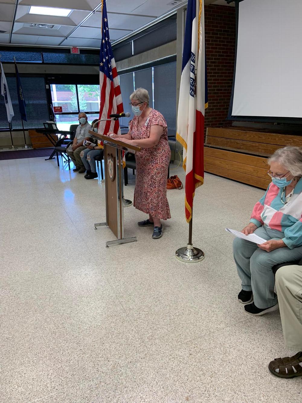 Terry Miller reading response at Flag Day Ceremony