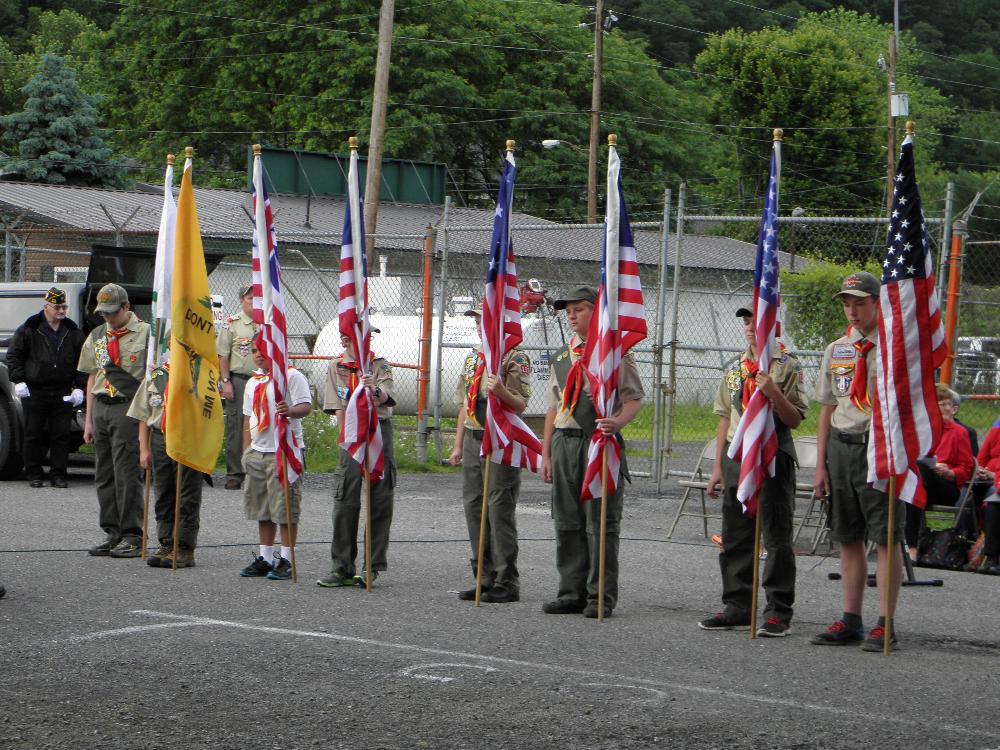 Boy Scouts from Renovo's Troop 137 stand with our Lodge's Flag Day Ritual.