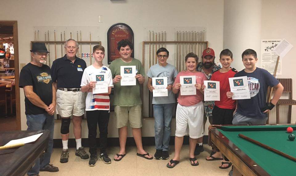 Some our Elks kids getting there certificate for completing the pool class led by some of our Elk pool players.
