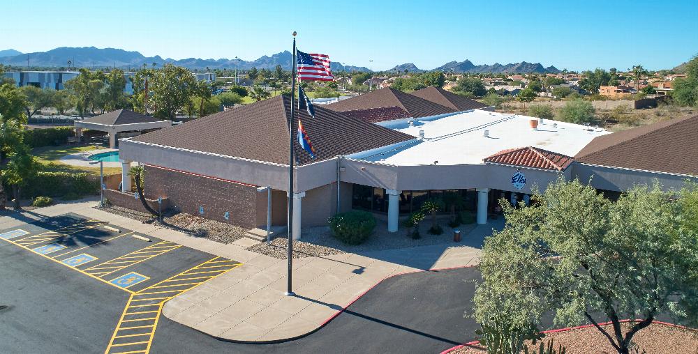 Aerial photo of the front of Phoenix Elks Lodge 335.