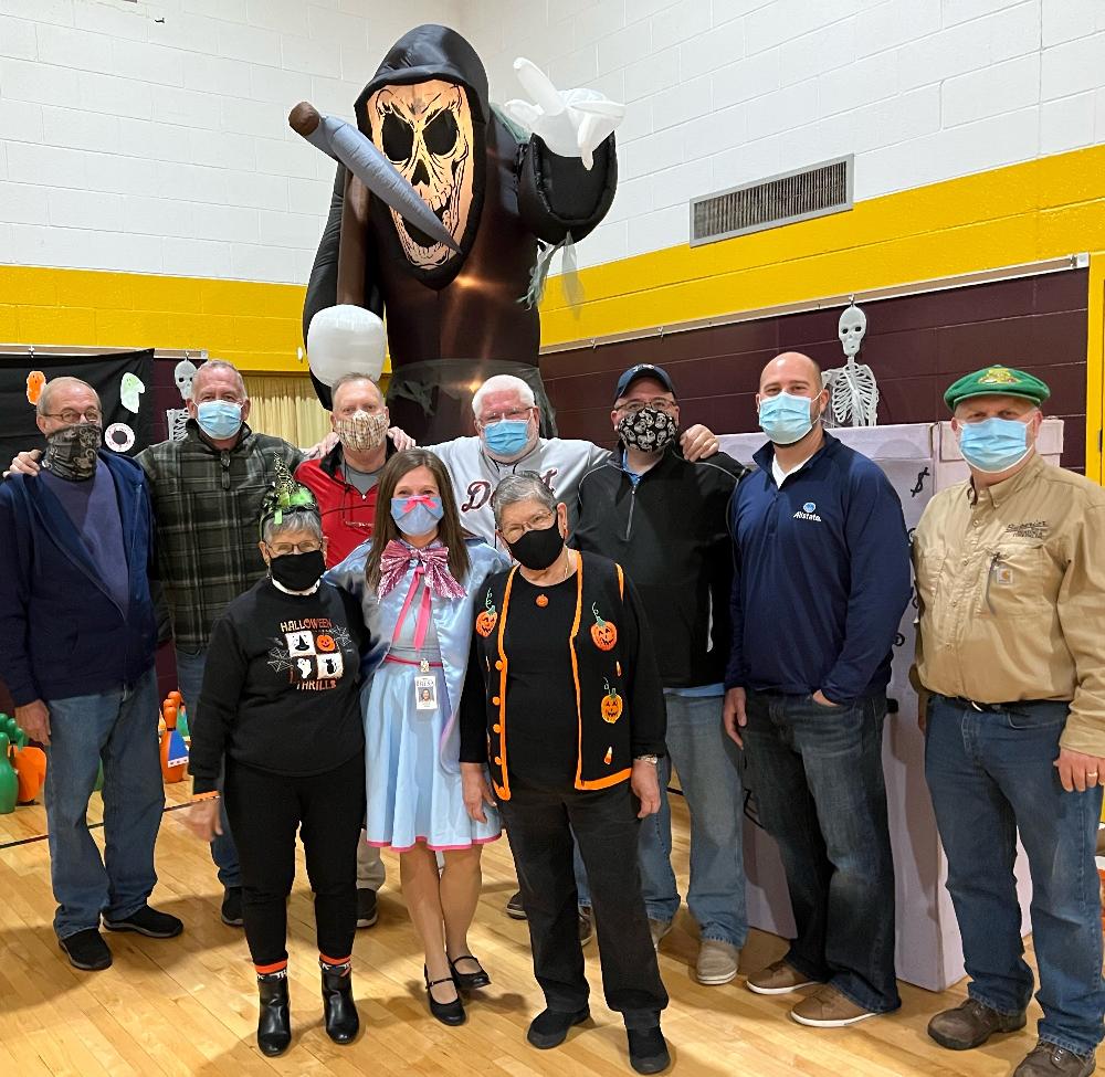 2021 Pumpkin Patch Volunteers Pictured: 
Back row standing left to right: Mike Easton, Gerry Goodwin ER, Gregory C. Hudy PER, Scott R. Harris PER, Paul Torres PER, Chris Stevens and Pete Cervini. 
Front row standing left to right: Carmen Aguinaga, Natalie Adair and Fran Torres.
