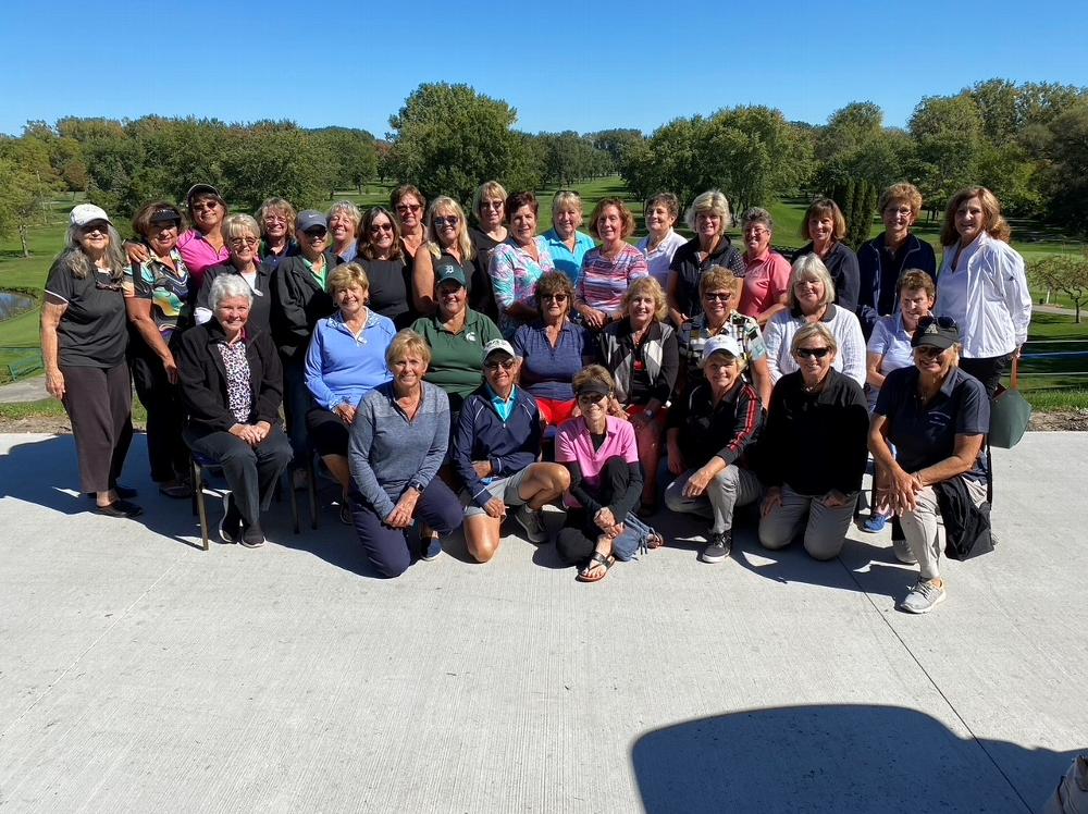 Wednesday Morning Women's Golf League.  The Ladies gathered for a group picture after their last round of the season.

Beginning left to right standing in the back row (20): 
Linda Buchanan, Mary Ann Cowden, Hilda Livingston, Sandy Hamilton, Kathie Witliff, Linda Bullis, Cathy Badley, Carol Bellow, Dianne Weaver, Paula Sloan, Dawn Rowling, Terri Bartley, Linda Dane, Linda Kempf, Donna Class, Becky Smith, Debbie Martiny, Deb Laming, Gloria Traub, Jan Rose

Seated (8): 
Lynn Wilhelm, Judy Hills, Maggie St. John, Ann DeBell, Nancy Hayward, Lynn Burgett, Jane Dennis, Ann Freese

Front Row (6):
Sally Patterson, Marie Belkiewicz, Leslie Buckingham, Shelly Murdick, Jo Eisen, Mary Russel

Missing (7): 
Libby Kelly, Penny Osburn, Becky Brougham, Cindy Byce, Sandy Gordon, Sue Lamb, Lee Reaume
