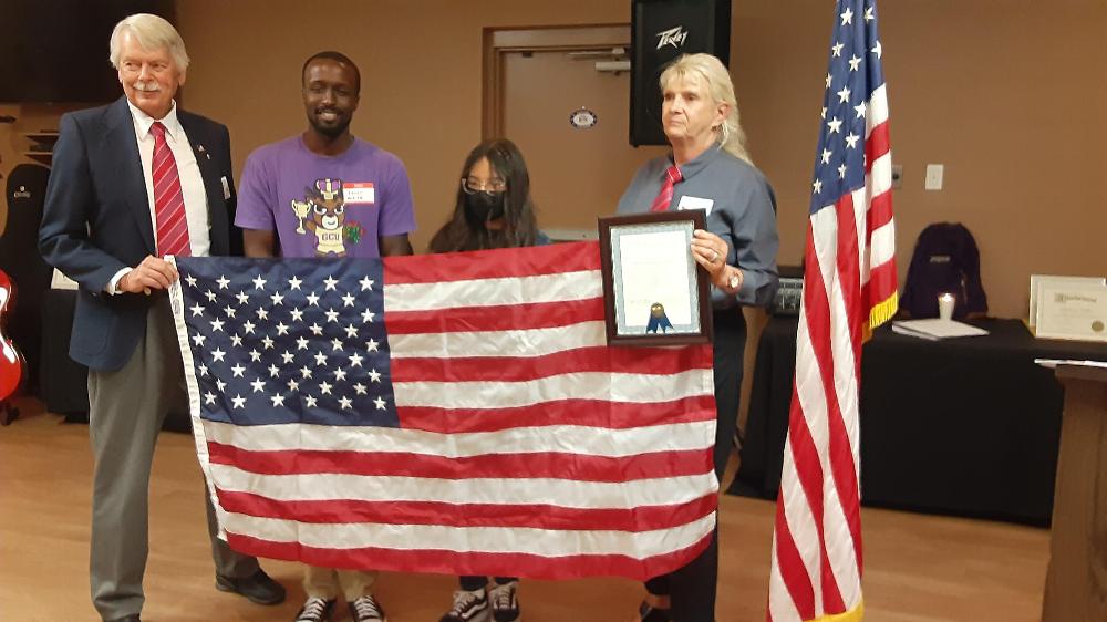 Our Americanism Essay winner May 1, 2022:
Madeline Hernandez
L-R: Leading Knight Curtis Winters, Madeline's Teacher, Madeline Hernandez and ER Susan Trecartin.