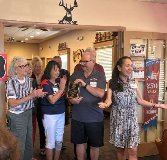 On September 9, 2026, Tucson Elks Lodge #385 presented the Bunco Group with a plaque in recognition of their contributions to the Lodge's Clothe A Child program.
Pictured:
Member M. Garcia- Volunteer C. Lugo, ER R. Bernard, Trustee M. Megerle
