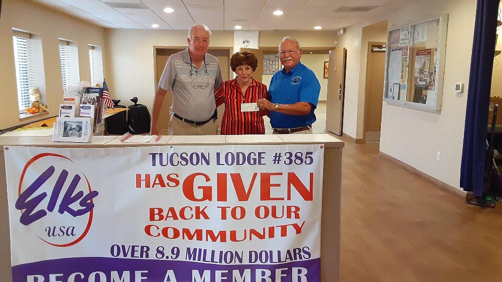 On Friday September 8th, 2023, recent Queen of Hearts winner member Van Elrod and his wife Mary Ann Elrod donated to lodge Clothe a Child  fund the amount of $1,000.00.   Photo L-R: Chairman/Trustee Wayne Burns, Mary Ann, Van Elrod 
