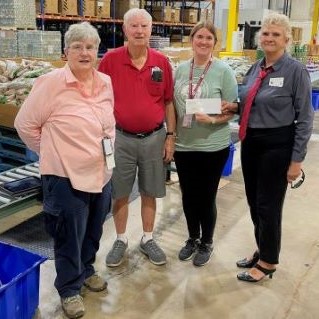 August 7, 2022, Tucson Elks Lodge #385 donates to the Community Food Bank of Southern Arizona, $2,000.00 with proceeds received from the SPOT award.  Photo L-R: Treasurer D. Gnuschke, PER B. Holyoak, Food Bank rep K. Burgerhoff and ER S. Trecatrin. 