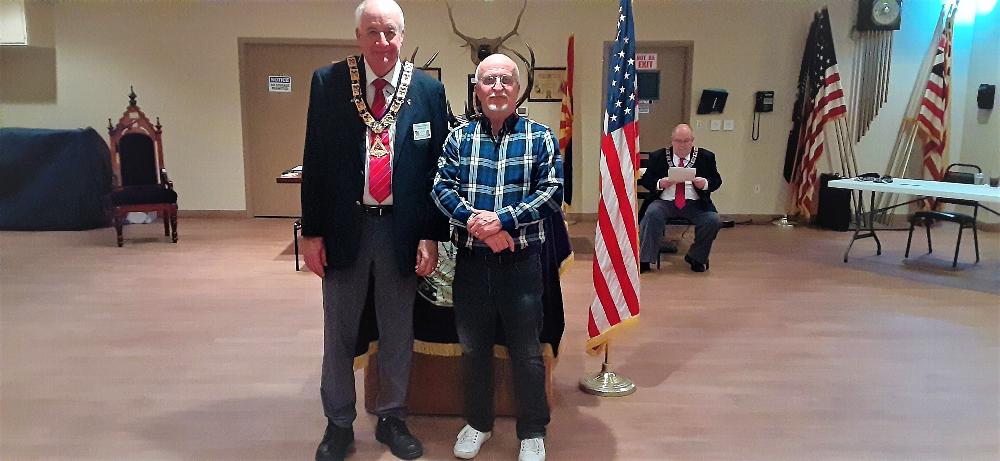 Tucson Lodge #385 newest member Matt Harless with ER Wayne Burns.  02-22-2022