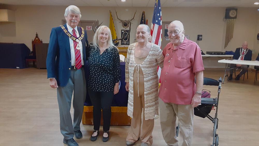 February 27, 2024, (L-R) ER Curtis Winters, new member Kim Tanzer and Janette Pelto with sponsor PER Maynard Stout